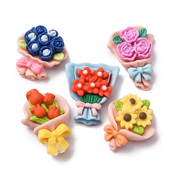 Opaque Resin Cabochons, Bouquet of Flowers, Mixed Color, 23~28x20~22x8~9mm