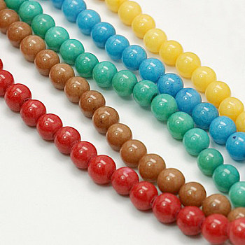 Natural Mashan Jade Round Beads Strands, Dyed, Mixed Color, 12mm, Hole: 1mm, about 34pcs/strand, 15.7 inch