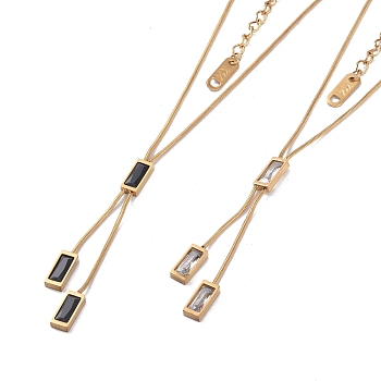 Ion Plating(IP) 304 Stainless Steel Snake Chain Necklaces, Micro Pave Cubic Zirconia Rectangle Pendant Necklaces for Women, Mixed Color, 17.32 inch(44cm)