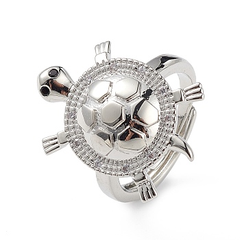 Cubic Zirconia Tortoise Adjustable Ring, Brass Jewelry for Women, Lead Free & Cadmium Free, Platinum, US Size 7 1/4(17.5mm)