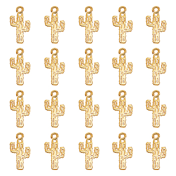 20Pcs Brass Charms, Cactus, Real 18K Gold Plated, Real 18K Gold Plated, 15x8x1mm, Hole: 1.2mm