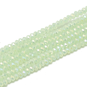 Electroplate Glass Beads Strands, Imitation Jade Glass, Faceted, Rondelle, Light Green, 2.5x1.5mm, Hole: 0.8mm, about 160~165pcs/strand, 13.78 inch~14.17 inch(35~36cm)