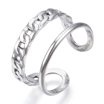 304 Stainless Steel Curb Chains Shape Open Cuff Ring, Double Line Chunky Ring for Men Women, Stainless Steel Color, US Size 9(18.9mm)