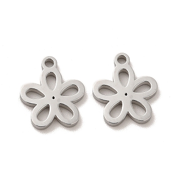 304 Stainless Steel Charms, Flower, Stainless Steel Color, 12x10.5x1.4mm, Hole: 1.4mm