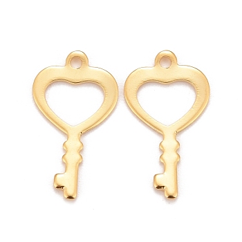 201 Stainless Steel Pendants, Heart Key, Real 24k Gold Plated, 20x11x0.8mm, Hole: 1.4mm