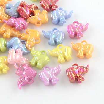 AB-Color Plated Acrylic Pendants, Elephant, Mixed Color, 17x20x7.5mm, Hole: 3mm