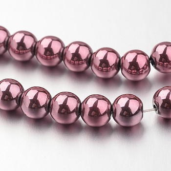 Non-magnetic Synthetic Hematite Bead Strands, Spray Painted, Round, Plum, 6mm, Hole: 1mm, about 72pcs/strand, 15.7 inch