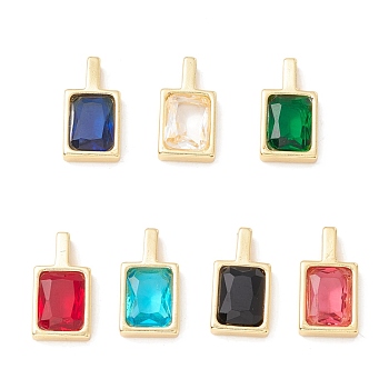 Brass Micro Pave Cubic Zirconia Charms,
Long-Lasting Plated, Rectangle, Mixed Color, 14.5x8x3.5mm, Hole: 4x1.5mm