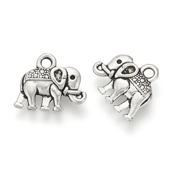 Tibetan Style Alloy Charms, Elephant, Cadmium Free & Lead Free, Antique Silver, 12x14x3mm, Hole: 1.5mm