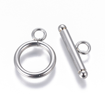 Non-Tarnish 304 Stainless Steel Toggle Clasps, Stainless Steel Color, 18.5x13.5x2mm, Hole: 3mm, Inner Diameter: 9.5mm, Bar: 21x8x3mm, Hole: 3mm