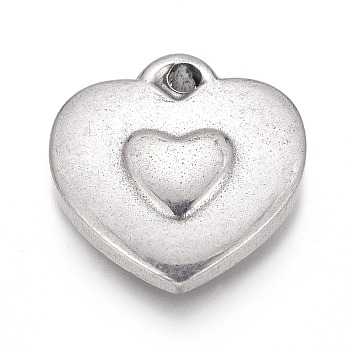 304 Stainless Steel Pendants,  Heart, Stainless Steel Color, 17x16x3.5mm, Hole: 1.6mm
