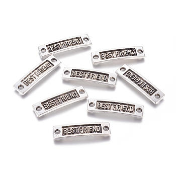 Tibetan Style Links connectors for Friendship, Cadmium Free & Lead Free, Rectangle with Word Best Friend, Antique Silver, 9.5x35x2mm, Hole: 3mm