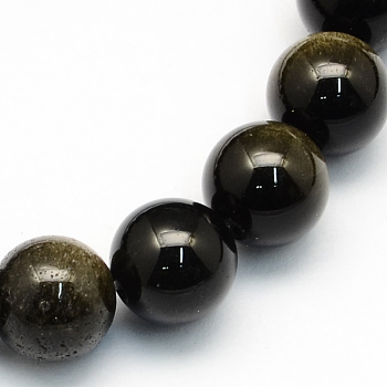 Natural Golden Sheen Obsidian Round Beads Strands, 8.5mm, Hole: 1.2mm, about 47pcs/strand, 15.5 inch