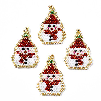 MIYUKI & TOHO Japanese Seed Beads, Handmade Pendants, Loom Pattern, Christmas Snowman, FireBrick, 29x19x2mm, Hole: 1.5mm