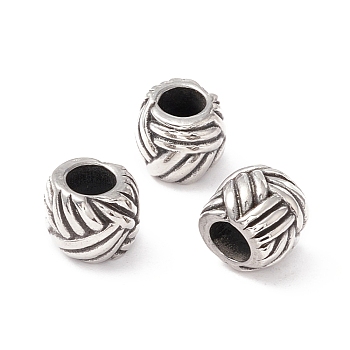 304 Stainless Steel European Beads, Large Hole Beads, Manual Polishing, Column, Antique Silver, 9x7.8mm, Hole: 4.5mm