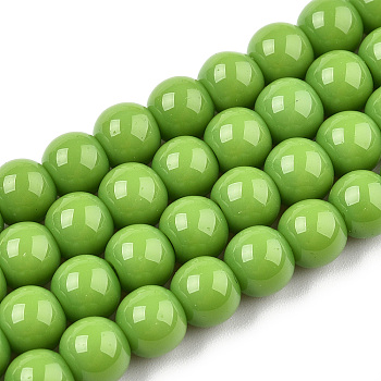 Opaque Solid Color Glass Beads Strands, Round, Lime Green, 6~6.5mm, Hole: 1.4mm, about 67~70pcs/strand, 14.76 inch~15.16 inch(37.5~38.5cm)