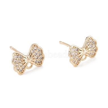 Real 14K Gold Plated Clear Bowknot Brass+Cubic Zirconia Stud Earring Findings