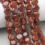 Natural Gold Spot Strawberry Quartz Beads Strands, Hexagon, 10~10.5x11~11.5x6.5~7mm, Hole: 1mm, about 37~38pcs/strand, 15.04~15.16''(38.2~38.5cm)(G-G463-A04-10x11mm)