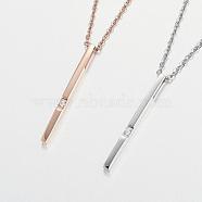 304 Stainless Steel Cubic Zirconia Pendant Necklaces, Bar/Stick, Mixed Color, 17.7 inch(45cm)(NJEW-P167-24)