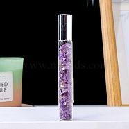 Natural Amethyst Chip Bead Roller Ball Bottles, with Cover, SPA Aromatherapy Essemtial Oil Empty Glass Bottle, 10.7cm(PW-WG59305-02)