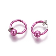 Electroplate Brass Retractable Clip-on Earrings, Non Piercing Spring Hoop Earrings, Cartilage Earring, with Removable Beads, Deep Pink, 12.6x0.8~1.6mm, Clip Pad: 4.5mm(EJEW-L221-02L)