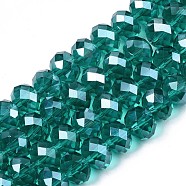 Glass Beads Strands, Pearl Luster Plated, Crystal Suncatcher, Faceted Rondelle, Dark Green, 11.5x9mm, Hole: 1mm, about 70pcs / strand, 22.13 inch(56.2cm)
(GR11MMY-68L)