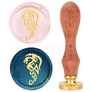 Brass Wax Seal Stamp with Rosewood Handle, for DIY Scrapbooking, Dragon Pattern, 25mm(AJEW-WH0412-0006)