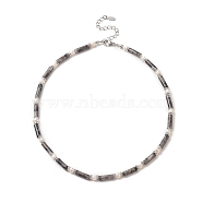 Natural Larvikite & Pearl & Crystal Rhinestone Beaded Necklace for Women, 16.89 inch(42.9cm)(NJEW-JN04209-05)