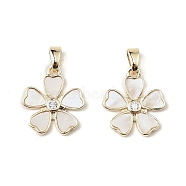 Brass Pave Shell Pendants, Flower Charms with Clear Glass, Real 18K Gold Plated, 15.5x13.5x1.5mm, Hole: 3mm(KK-P260-16G)