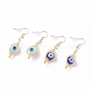 2Pair 2 Color Round Lampwork Evil Eye Braided Dangle Earrings, Brass Wire Wrap Jewelry for Women, Mixed Color, 46~47mm, Pin: 0.8mm, 1 Pair/color(EJEW-JE04898)