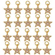 20Pcs Brass Micro Pave Cubic Zirconia Charms, with Jump Ring, Long-Lasting Plated, Star, Clear, Real 18K Gold Plated, 12x10x2mm, Hole: 3mm(ZIRC-SZ0001-93)