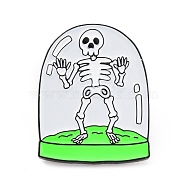Skeleton in Arch Dome Enamel Pin, Electrophoresis Black Plated Alloy Halloween Badge for Backpack Clothes, Lime, 30x23.5x1.7mm(JEWB-C015-04EB)