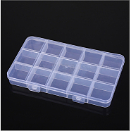 Transparent Plastic Bead Containers, with 15 Compartments, for DIY Art Craft, Nail Diamonds, Bead Storage, Rectangle, Clear, 17x10x1.75cm(CON-YW0001-10)