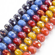 Electroplate Glass Beads Strands, AB Color Plated, Faceted, Abacus, Mixed Color, 9.5x6mm, Hole: 1.4mm, about 77~79pcs/strand, 26.77 inch (68cm)(EGLA-N041-009)