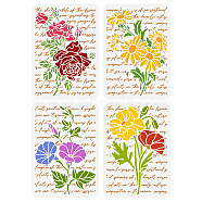 4Pcs 4 Styles PET Hollow Out Drawing Painting Stencils, for DIY Scrapbook, Photo Album, Flower Pattern, 297x210mm, 1pc/style(DIY-WH0394-0048)