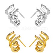 Crystal Rhinestone Claw Stud Earrings, Brass Jewelry for Women, Mixed Color, 12x16mm(JE919A)