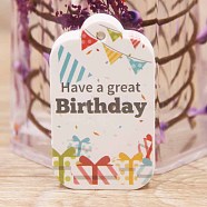 Paper Gift Tags, Hange Tags, For Arts and Crafts, Birthday Theme, Rectangle with Word Have a Great Birthday, White, 50x30x0.4mm, Hole: 3mm(CDIS-P001-F01-B)