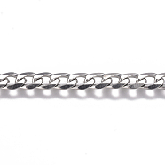 3.28 Feet 201 Stainless Steel Cuban Link Chains, Curb Chains, Unwelded, Stainless Steel Color, 5.5x4x1mm(X-CHS-G017-12P)