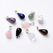 Teardrop Platinum Tone Brass Natural & Synthetic Mixed Stone Pendants, 24~26x13mm, Hole: 5x8mm(G-F267-04)