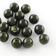 Round Imitation Gemstone Acrylic Beads, Dark Olive Green, 8mm, Hole: 2mm, about 1700pcs/500g(OACR-R029-8mm-20)