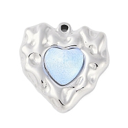 304 Stainless Steel Pendants, with Rhinestone, Heart Charm, Stainless Steel Color, 18.5x18x5mm, Hole: 1.4mm(STAS-L022-046P-03)