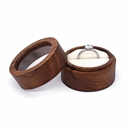 Round Wood Ring Storage Boxes, Wooden Wedding Ring Gift Case with Velvet Inside and Visible Window, for Wedding, Valentine's Day, White, 50x35mm(PW-WG32375-08)