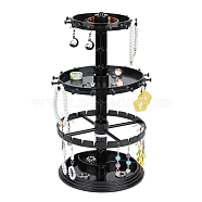 3-Tier Rotatable Round Acrylic Jewelry Display Tower with Tray, Desktop Jewelry Organizer Holder for Earring Rings Bracelets Storage, Black, 16x16x30cm(EDIS-WH0015-13A)