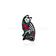 Animal Skeleton Safety Brooch Pin, Alloy Enamel Badge for Suit Shirt Collar, Fox, 35x18mm(JEWB-PW0001-001B)