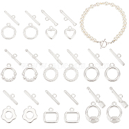 Elite 8 Styles Brass Toggle Clasps, Cadmium Free & Lead Free, Long-Lasting Plated, 925 Sterling Silver Plated, 10.5~13.5x8.5~11x1~3mm, Bar: 4~4.5x13.5~17x1~3mm, Hole: 1~1.2mm, 2sets/style(KK-PH0010-65)