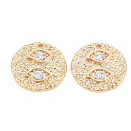 Brass Micro Pave Clear Cubic Zirconia Pendants, Nickel Free, Textured, Flat Round with Eye, Real 18K Gold Plated, 17.5x18x2mm, Hole: 1.4mm(KK-S356-538-NF)