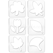Acrylic Earring Handwork Template, Card Leather Cutting Stencils, Square, Clear, Leaf Pattern, 152x152x4mm, 6 styles, 1pc/style, 6pcs/set(TOOL-WH0153-009)