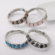 Tibetan Style Antique Silver Alloy Gemstone Bracelets, Natural & Synthetic Mixed Stone, 51mm(BJEW-JB01649)