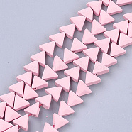 Spray Painted Non-magnetic Synthetic Hematite Beads Strands, Triangle, Pink, 6x7x3.5mm, Hole: 0.8mm, about 66~70pcs/strand, 15.1 inch~16.3 inch(G-T116-15-05)