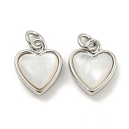 Natural Shell & Brass Heart Charms with Jump Rings, Platinum, 11x9x3.5mm, Hole: 2mm(KK-P275-09P)